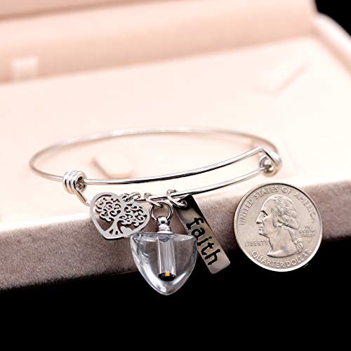 Image of Uloveido Mustard Seed Faith Tree Bangle Bracelet, Stainless Steel, with Glass Charm Bottle Case Y757