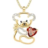 Unified Jewellery Bonito collar con colgante de oso para mujer, joyería de animales en tono dorado con corazón de circonita cúbica roja y detalles brillantes 1172