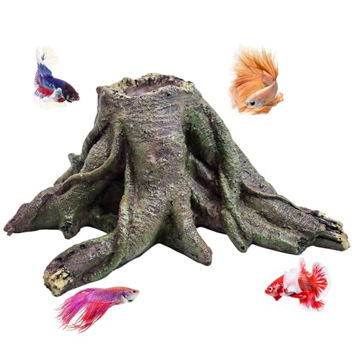 PINVNBY Resin Aquarium Tree Hollow Stump Decor - Fish Tank