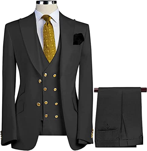 Men's 3 Piece Slim Fit Two Button Formal Business Men Suit Groomsman Tuxedos for Wedding(Blazer+Vest+Pant)2