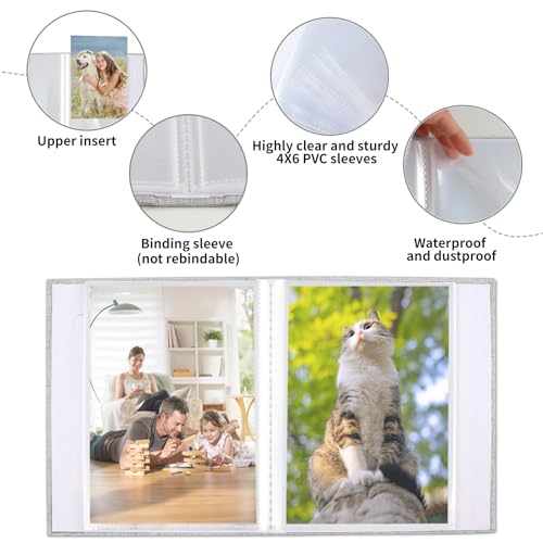 vivinin 2 Pack Photo Album 4x6, Linen Cover Photo Book, Small Photo Album Book for 36 Pockets Hold 72 Pictures, Picture Book for Photos Family Anniversaries Baby Vacations（gray)