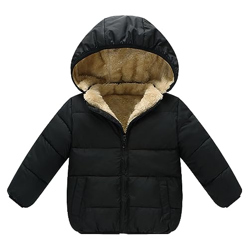 Toddler Kids Girls Boys Fleece Lined Thickened Jacket Long Sleeve Hooded Removable Coats Down Outerwear for 2~7T
