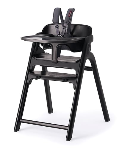 Image of Momcozy DinerPal Wooden High Chair for Babies, Toddlers & Adults Up to 308 Lbs, Convertible Baby Highchair with Food-Grade Tray, Dishwasher-Safe, Adjustable & Ergonomic, Midnight Black​