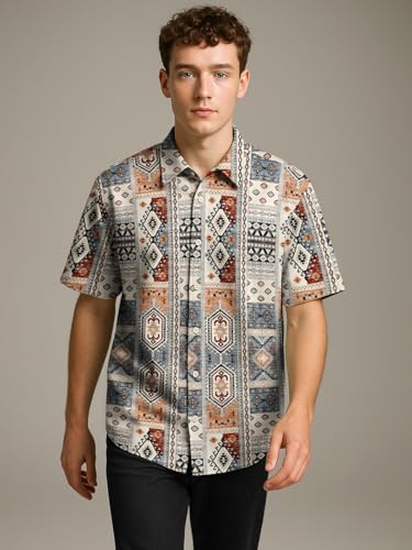 Image of BULLMER Trendy Regular Fit Cotton Blend Printed Casual Half Sleeve Shirt for Men | Stylish Mens Casual Shirts | Shirts for Men