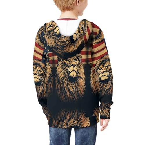 Patriotic Theme Animal Hoodies for Boys Loose Fit Comfort Soft Graphic Zip Up Hoodie with Pockets4