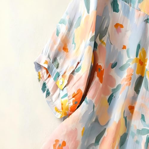 Image of Gufrina Women's Casual Button-Down Shirt with Multicolor Floral Print & Half Sleeves, Collar Neck