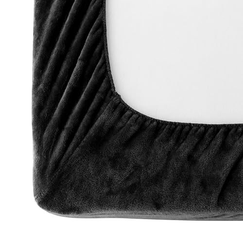 Elegant Comfort Luxuriously Soft 4-Piece Velvet Plush Flannel Sheet Set - Premium Quality - Cozy Warm, Anti-Static, Non Pilling Fuzzy Velvet Flannel Fleece Deep Pocket Sheet Set - Twin, Black