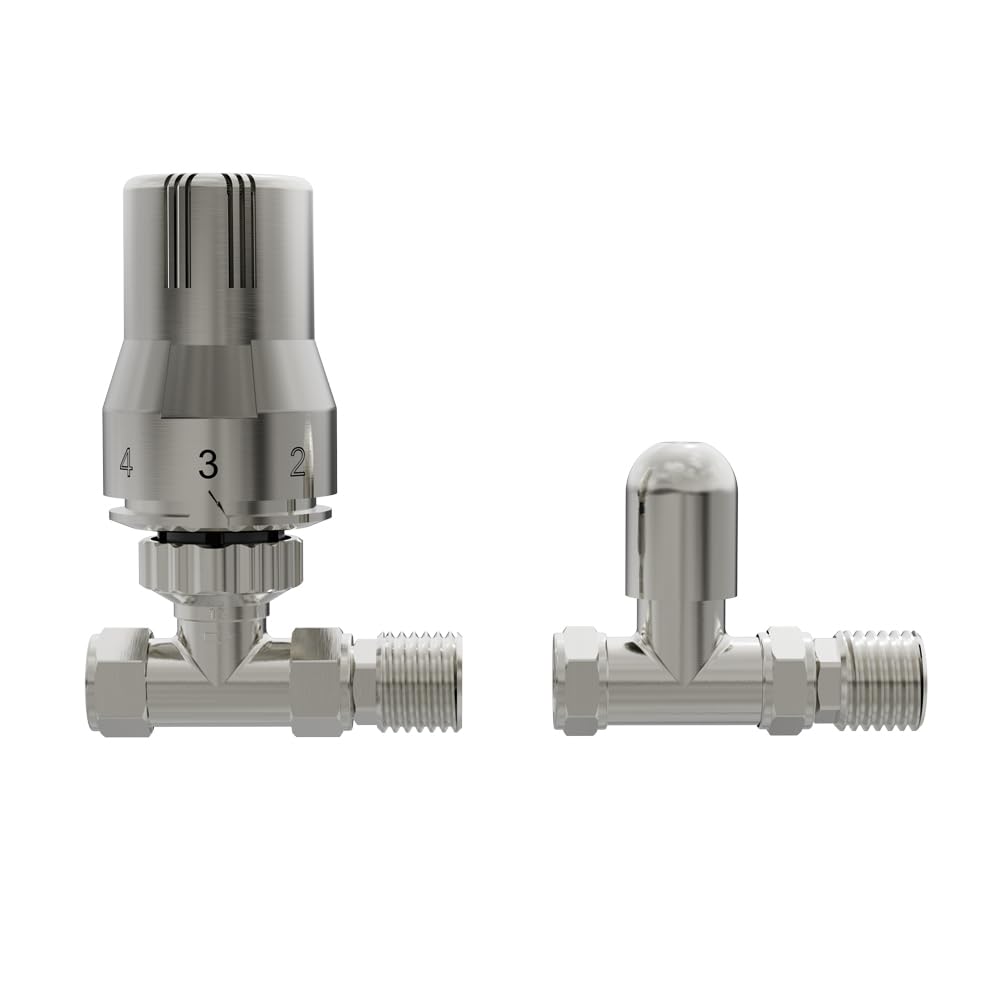 Nrg Satin Nickel 15Mm Trv Thermostatic Radiator Valve + Lockshield Straight Valves