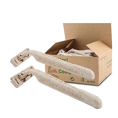 Eco Razors, Disposable Wheat Straw Shavers, 50 Count, Eco-Friendly Product for Men’s and Women’s Grooming, Biodegradable Single-Use Body & Face Shaver