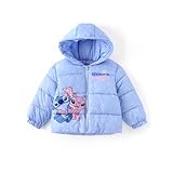Disney Stitch アナと雪の女王 エルサ ミニーマウス 幼児 女の子/男の子 パファージャケット キッズ ヘビーウェイト フード付き 暖かい 冬 ダウンコート 2-13歳, ステッチ-ブルー, 3T
