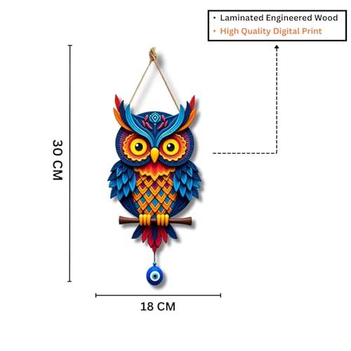 Image of GiftOday Owl Shape Wooden Wall Hanging For Home Decor | Evil Eye Decoration Livingroom, Dining Room | Modern Artwork Wall Decor Item | Mdf Wall Hanging Ornament Door Decorative (18 x 30 CM)