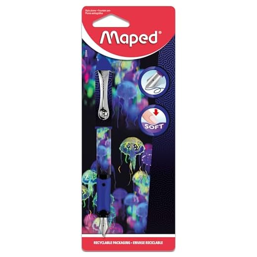 Maped - Penna stilografica Deepsea Paradise - Penna in acciaio - Punta Iridium - Penna stilografica ricaricabile - Penna a inchiostro per la scuola - Penna decorata con meduse