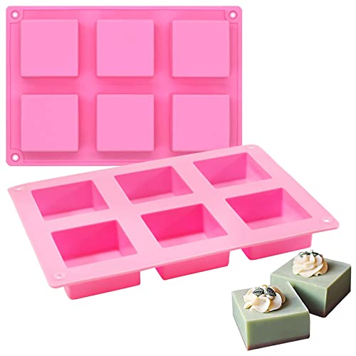 Funshowcase Square Baking Silicone Mold For Cake Teacake Chocolate Desserts Cheesecake Cornbread Brownie Blancmange Pudding Soap Candle Making Resin Epoxy Casting Wax Crafting Projects, 6-Cavity #TOP2