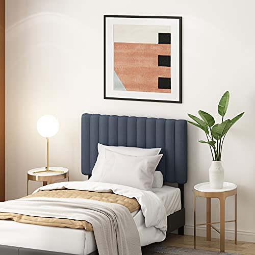 Image of Furinno Roanne Upholstered Tufted Headboard, Denim, Twin | Wooden Headboard, Bed Frame Mount Head Board, Easy Assembly, for Bedroom, Dorm