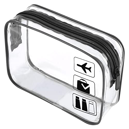 BEHAHAI Pvc Clear Travel Toiletry Bag TSA Approved Quart Size for Airport Carry-On Liquids, Cosmetics, Shower Essentials - Plastic Pouch, Black (Width: 16 Cm)