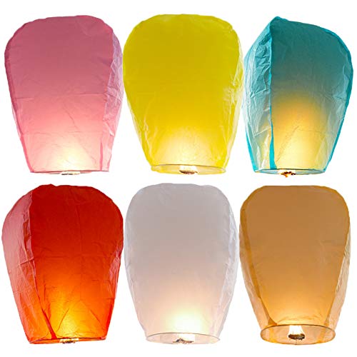 Chinese Lanterns 6 Pack Mixed Color, Sky Lantern Biodegradable, Flying Lanterns are Fully Assembled for Events,Birthdays, Weddings,Memorial Ceremonies and More.