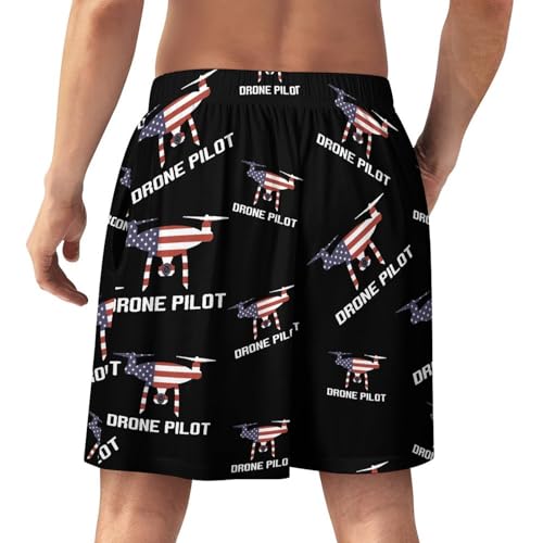 USA Flag Drone Pilot Men's Pajama Shorts Loungewear Elastic Waistband Beach Shorts with Pockets3