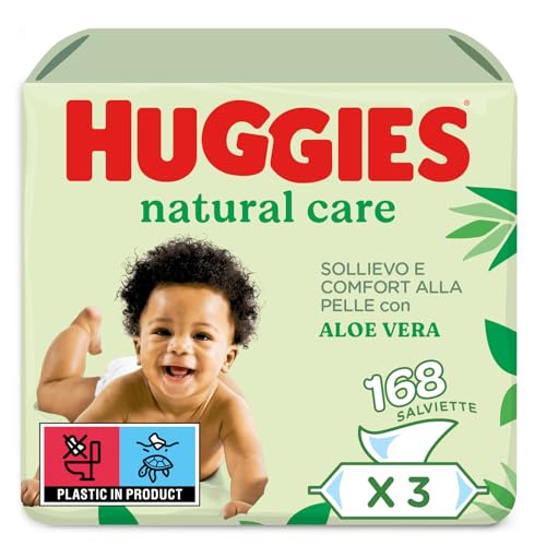 Huggies Natural Care Lingettes pour bébé, 99% d'eau et à l'aloe vera, 168 lingettes (3 packs de 56 lingettes)