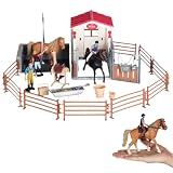 Grange à cheval jouet, grange à chevaux Playset de jeu réaliste de l'écurie de chevaux vibrants comprend une douche, un berceau, une clôture et plus de scolarisation de cheval de développement de l'é