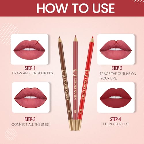 Image of Colors Queen Matte Lip Liner Pencil | Non Transfer Formula For Professional Makeup | Lip Liner Pencil Waterproof (Combo - 01) (Pack of 2)