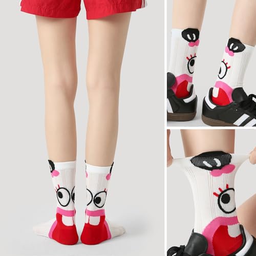 Image of Girls' Lightweight Thin Mesh Cartoon Ankle Socks - Fun Prints, Colorful Breathable Design with Snug Comfort Fit (3 Pairs, Funny Girl)