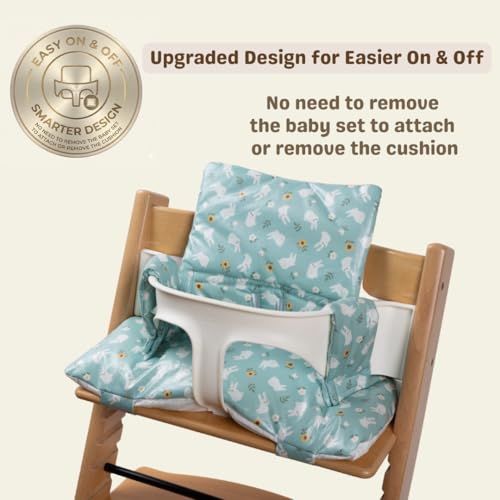 Image of Waterproof & Compatible Stokke Tripp Trapp Cushion Set for Newborn Baby - Made Fabric from Korea - 100% Cotton Stokke High Chair Cushion Set (Mint Bunny / 49.5 Counts)