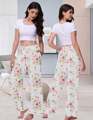 Image of Veseacky Women's Wide Leg Lounge Pants Yoga Pajamas Comfy Stretch Drawstring Pajamas Puls Size Dance Bottoms S-4XL