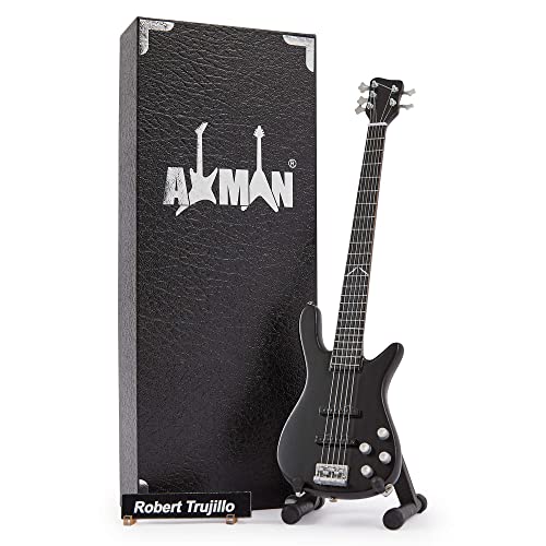 Robert Trujillo - Réplica de guitarra en miniatura, regalos musicales, escala 1/4 ornamental hecha a mano, incluye una caja de exhibición, etiqueta de nombre y soporte para guitarra en miniatura