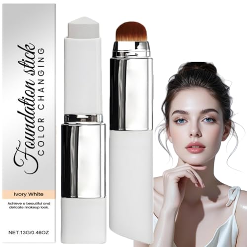 2-In-1 Concealer Cream Stick&Foundation,Colour Changing Foundation Stick for Mature Skin,Hydrating Colour Changing Fou-ndation Stick,Dual-Ended Concealer Balm,Full Coverage Found-ation(Ivory White)