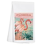 The Villages, Florida, Flamingo, Vintage Print Press (100% Cotton Tea Towel, Decorative Hand Towel, for Kitchen and Home)
