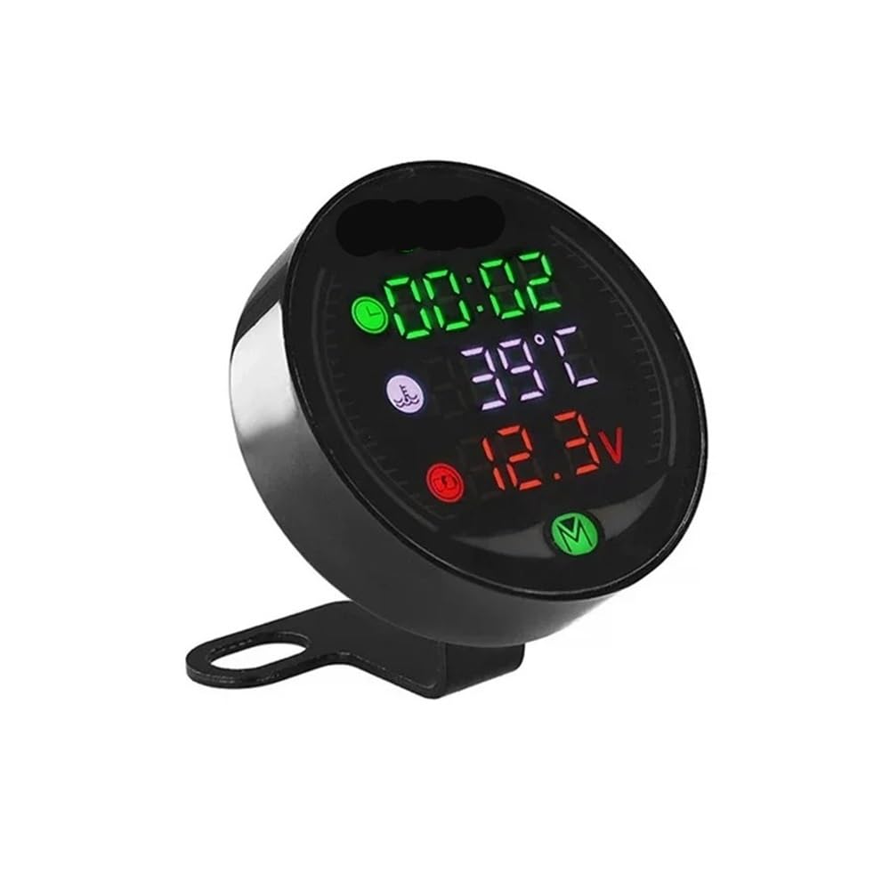 Tacómetro digital Reloj electrónico digital para motocicleta DC 9V - Hora + Termómetro de agua + Voltímetro