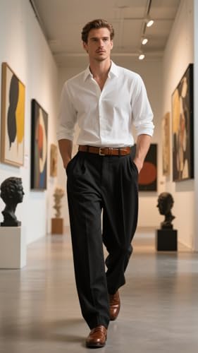 Chino Linen Pants for Men Wide Leg Elastic Waist Pants Breathable Big and Tall Plain Beach Trousers2