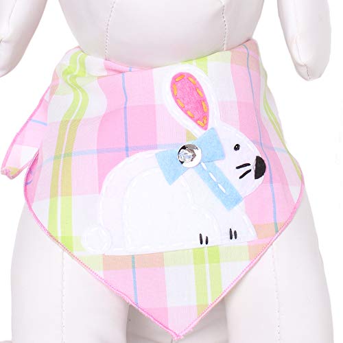 Tail Trends Easter Dog Bandanas with Easter Bunny on Plaid Design Fits Medium to Large Sized Dogs - 100% Cotton