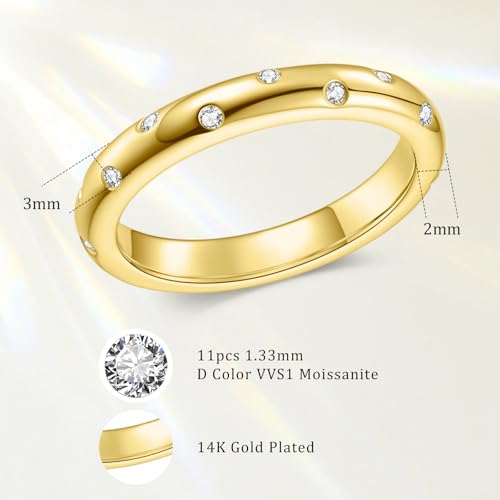 Moissanite Eternity Band Rings for Women, 14K Gold Plated D Color VVS1 Moissanite Stackable Engagement Ring, Non Tarnish Eternity Wedding Band, Birthday Jewelry Gifts for Her Size 5-102
