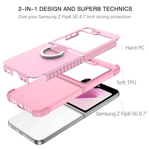 Image of BENTOBEN for Samsung Galaxy Z Flip 6 5G Case with Ring, Heavy Duty 2 in 1 Full Body Rugged Galaxy Z Flip6 Case Girls Women Boy Men Shockproof Protection Cover for Samsung Z Flip 6 6.7 inch,Cherry Pink