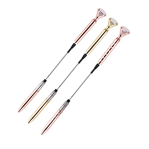 Zztx 5 Pcs Big Crystal Diamond Ballpoint Pen Bling Metal Ballpoint Pen Office Supplies, Rose Gold/Silver/Gold/White With Rose Polka Dots/Rose Gold With White Polka Dots, Includes 5 Black Velvet Bags #TOP7
