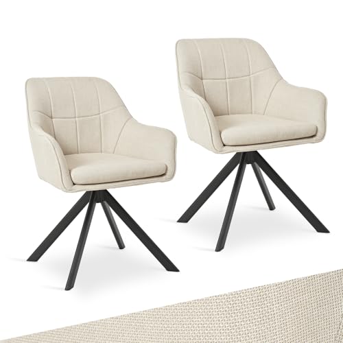 Goeurvant Silla Giratoria de Comedor Beige con Reposabrazos, Juego de 2 Sillas Giratorias para Comedor, Cocina, Oficina, Ergonómica, Tapizada en Poliéster, Patas de Metal