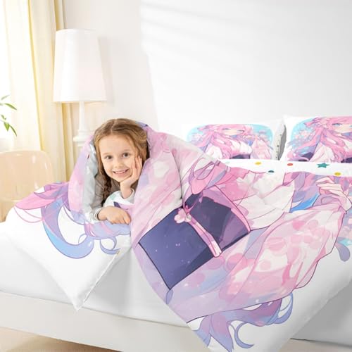 Image of Erosebridal Girls Bedding Japanese Style Comforter Set King, 3D Anime Girl Duvet Insert Cartoon Kawaii Kimono Girl Bedding Comforter Sets Romantic Gifts for Her