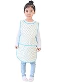 Plie Kids Painting Apron – Waterproof Art Smock for Toddlers & Preschoolers, Messy Play, Baking, Crafts, Cooking, Sensory Activities, Mealtime (Ages 1–10), Blue Heart Dot (28-M)