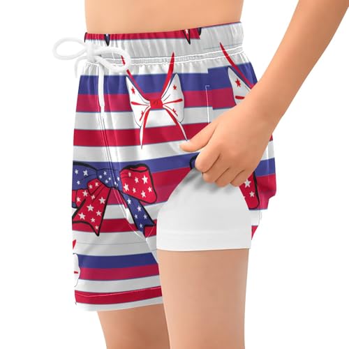 Independence Day American Bows (3) Boys Swim Trunks with Compression Liner Quick Dry Bathing Bottom Kids Beach Shorts2