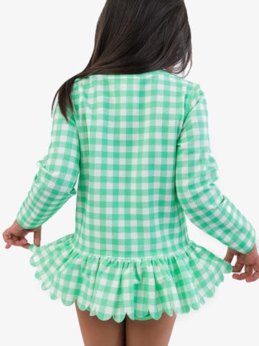 Image of RuffleButts Baby /Toddler Girls Scalloped Long Sleeve Rash Guard 2-Piece UPF50+ Sun Protected Swimsuit
