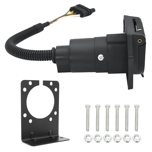 4 Pin to 7 Pin Trailer Adapter, 4 Flat to 7 Way Blade Trailer Light Adapter Reverse Plug Electrical Connector with Mounting Bracket for Car Truck Rv Trailer Light Plug Wire Harness Converter Adapter