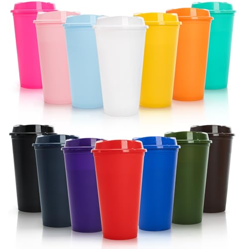 ZAVOOS 14 Pack Reusable Coffee Cups with Lids, 16 Oz Travel To Go Coffee Cups, Plastic Water Party Bottle Tumblers Mug Bulk for Iced Tea, Cold Drinks, Multi-color
