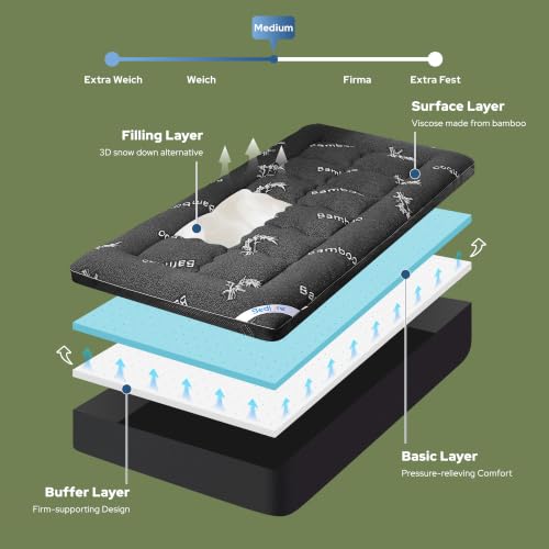 Image of BEDLORE 4 Inch Memory Foam Mattress Topper Twin XL for College Dorm Room Essentials, 2-in-1 Dual Layer Design (2 inch Gel Memory Foam + 2 inch Plush Pillow Top Cover) Mattress Topper Medium Firm(Dark Gray)