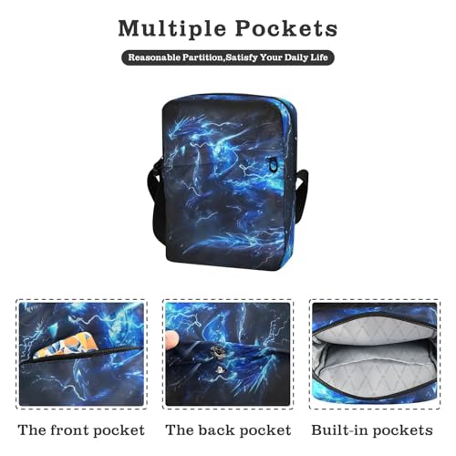 Crossbody Bag Blue Flame Dragon Messenger Bag for Women Men Purse Shoulder Bag Satchel Bag with Adjustable Strap 202b59082