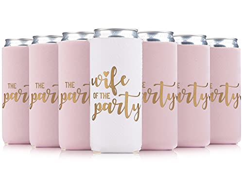 Prazoli Wife of The Party Slim Can Coolers (12 Pack) - Bachelorette Party Favors, Decorations, Decor & Supplies | Bridesmaid Bridal Shower Favors & Ideas For Girls Weekend