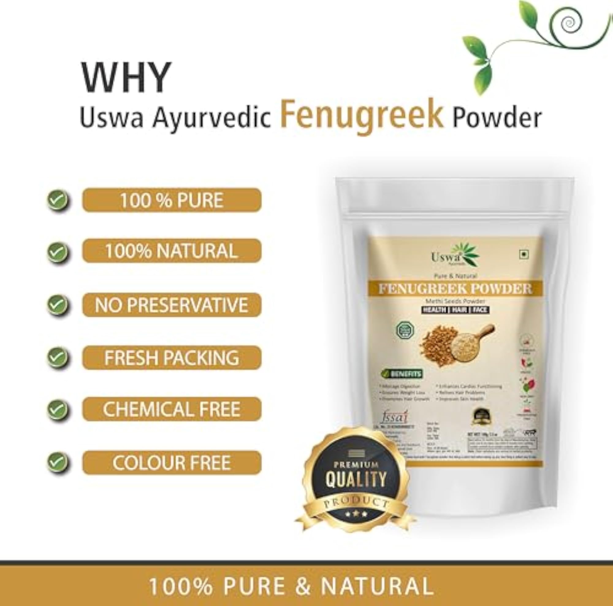 Fenugreek Seed Powder for Hair Growth & Skin, 100gm