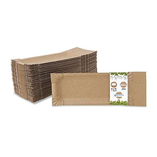 BIOZOYG bloc d assiettes en papier détachable I dimensions 8 x 18 + 3 cm détachable I assiettes en carton brun recyclé pour frites, saucisse etc I recyclable - écologique I 250 pièces