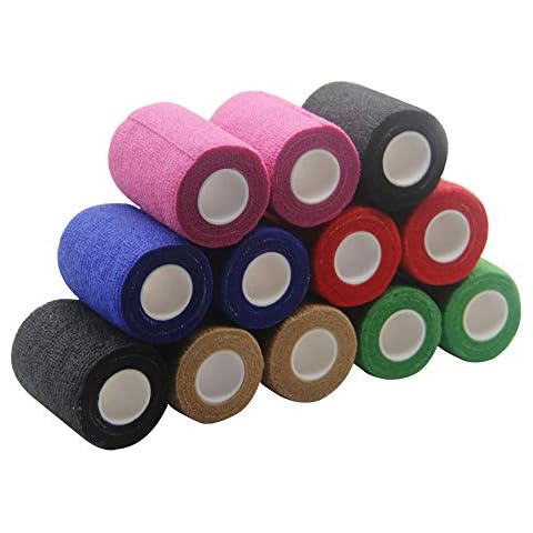 ZJCCTO Self Adhesive Flexible Wrap(12 Pack!!) - 3 Inches x 5 Yards Non-Woven Breathable Elastic Vet Wrap Cohesive Bandage Rolls Athletic Tape for Sports Injury: Ankle, Knee & Wrist Sprains & Swelling Cover