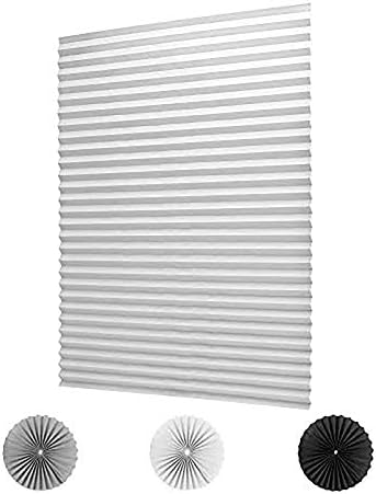 KELIXU 3 Pack Pleated Fabric Blind Light Filtering Shade Instant Stick on Blinds for Window Privacy Protection, Quick Fix and Easy to Install, with 6 Clips (90CMx180CM - 3 PACK, Grey)